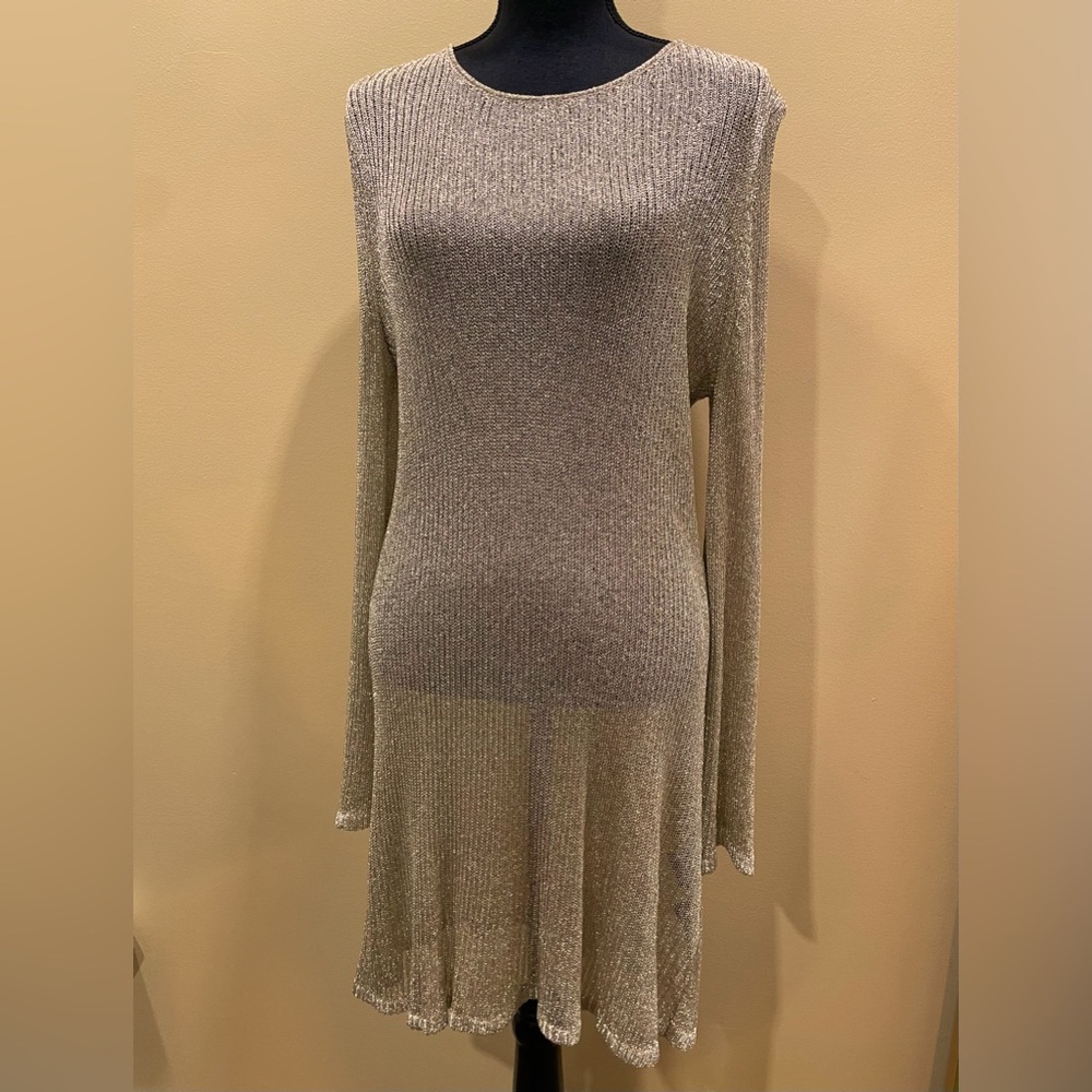 Champagne Gold Mesh Dress XL Coverup Disco 70s Pamela Anderson 90s Y2K Playboy